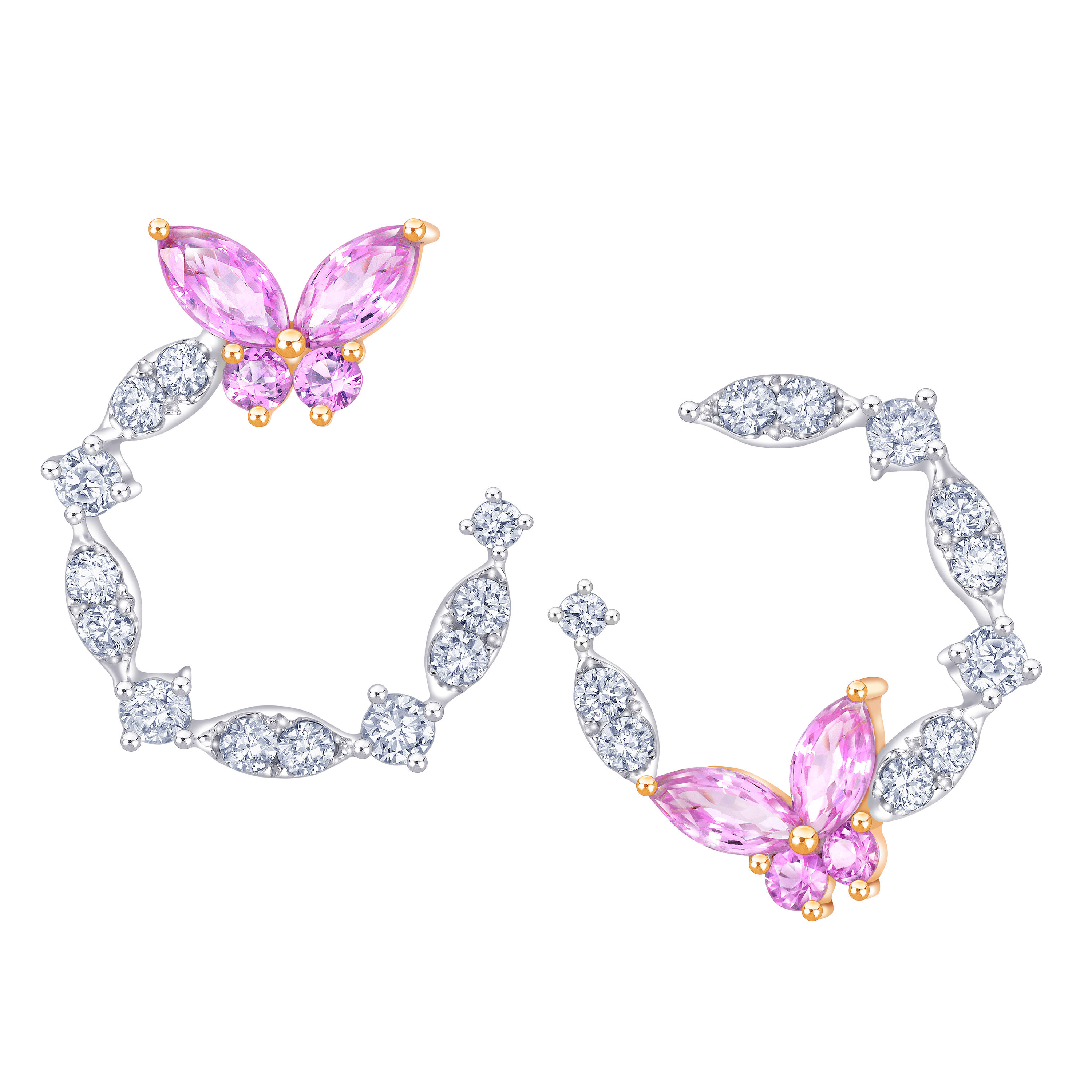 矚目的粉紅藍寶石蝴蝶造型，在鑽石花間飛舞，justdiamond「Fly in Love」系列就是以如此