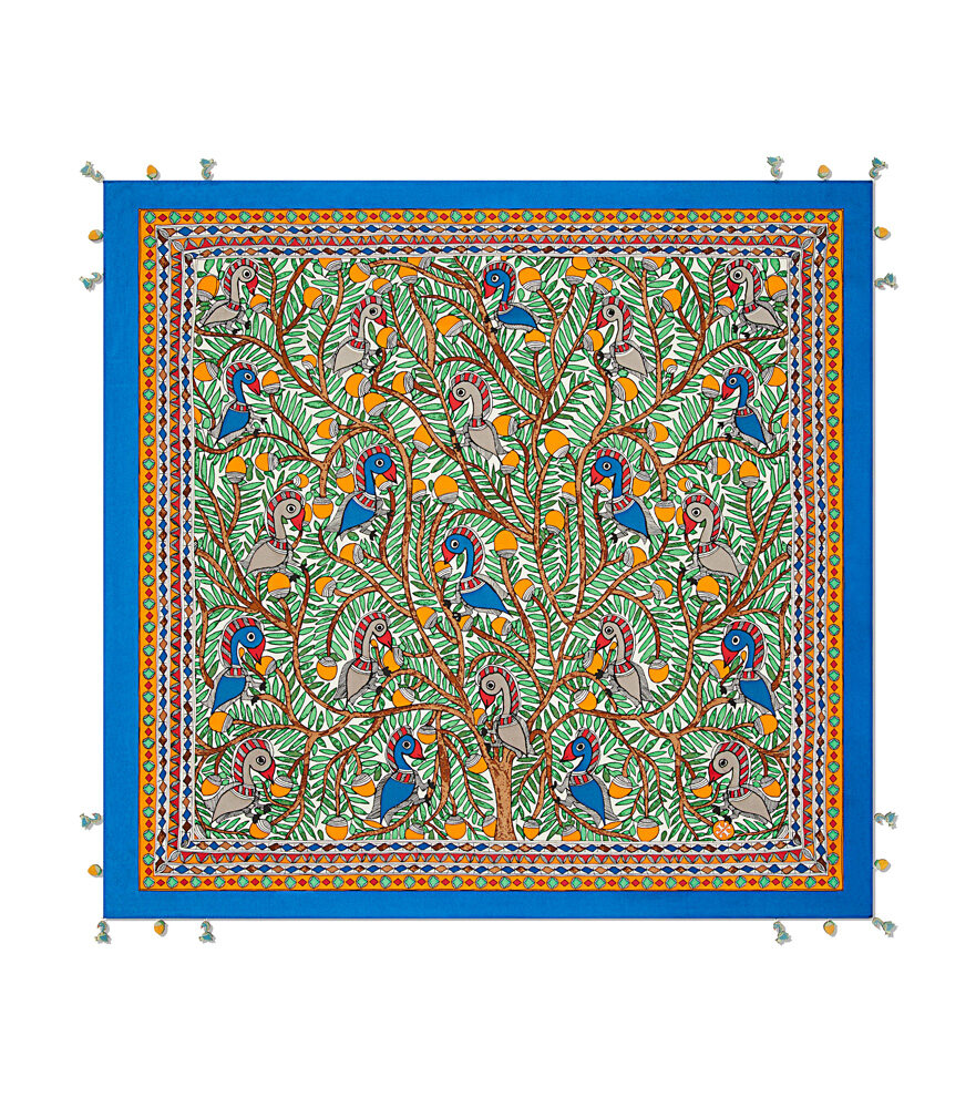 令人眩目的雀鳥印花圍巾，其靈感來自Reva Robinson收藏的古老圍巾，瞬即成為造