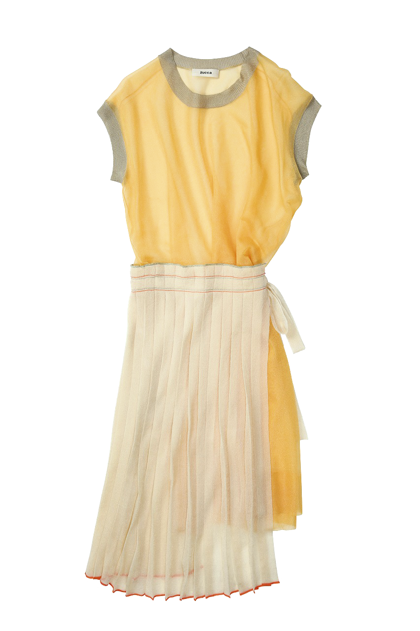 淡黃色網紗束腰連身裙 $3,999