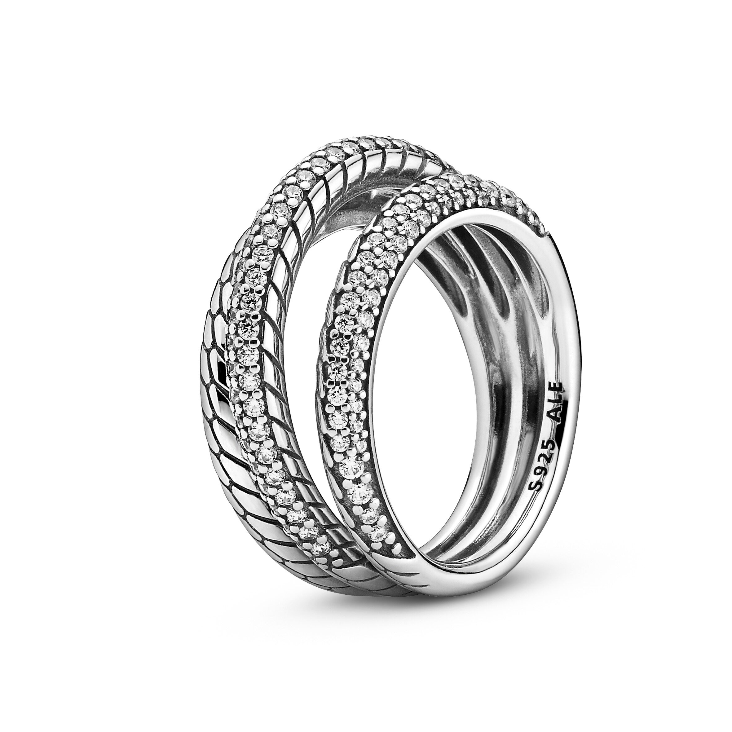 密鑲寶石蛇鏈紋三圈指環