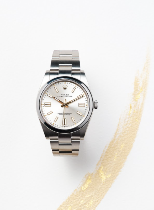 Oyster Perpetual4 1腕錶，蠔式鋼，銀色亮面錶面Rolex