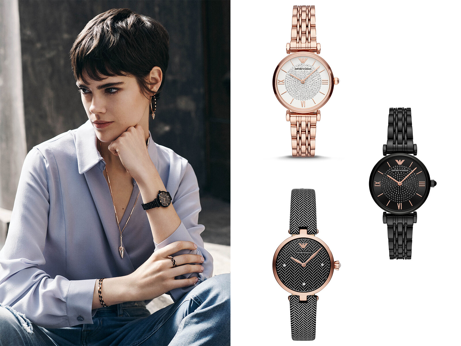 Emporio Armani 2019秋冬女裝腕錶系列為其經典款式注入現代風格。 Emporio Armani 2019秋冬女裝腕錶系列為其經典款式注入現代風格。