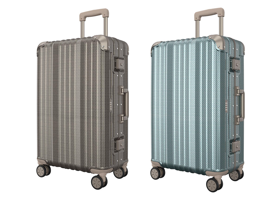 另一款以鋁合金框加上合金防撞包角、以鉚釘加固的硬身行李箱由全人